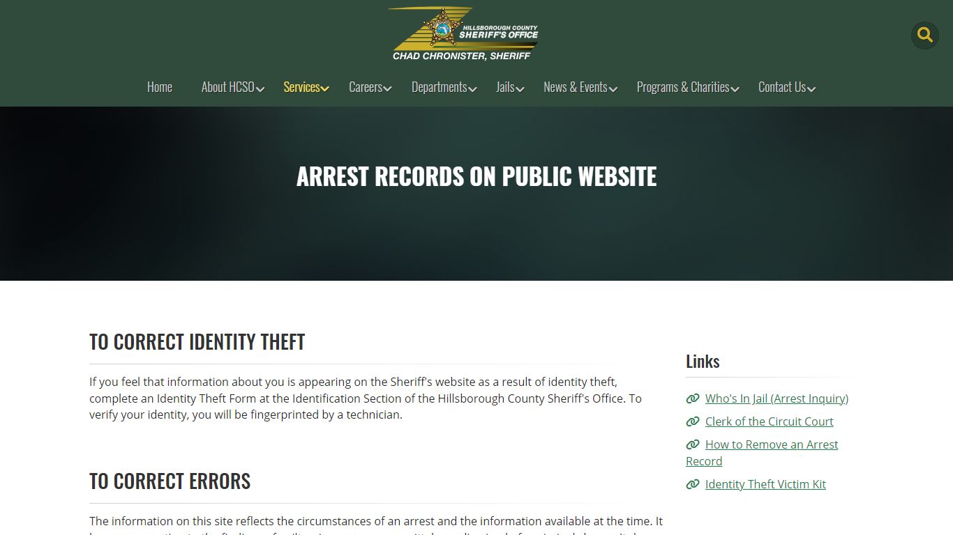 Arrest Records on Public Website | HCSO, Tampa FL